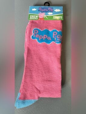 Peppa Pig Pink Socks with Blue Accents crew socks novelty character